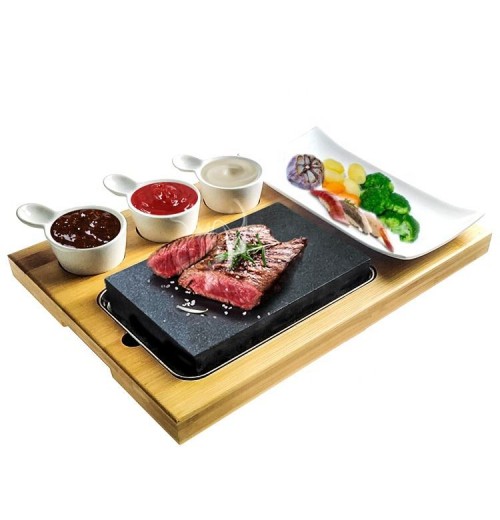 Wholesale hot selling steak cook Complete Set Lava Hot cooking stone with bamboo Plate Indoor BBQ Wholesale hot selling steak cook Complete Set Lava Hot cooking stone with bamboo Plate Indoor BBQ