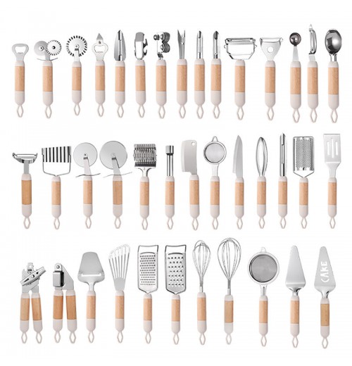 39pcs Hot selling Mutli functional stainless steel kitchen utensils set home cooking tools kitchen gadgets set with beech wood 39pcs Hot selling Mutli functional stainless steel kitchen utensils set home cooking tools kitchen gadgets set with beech wood