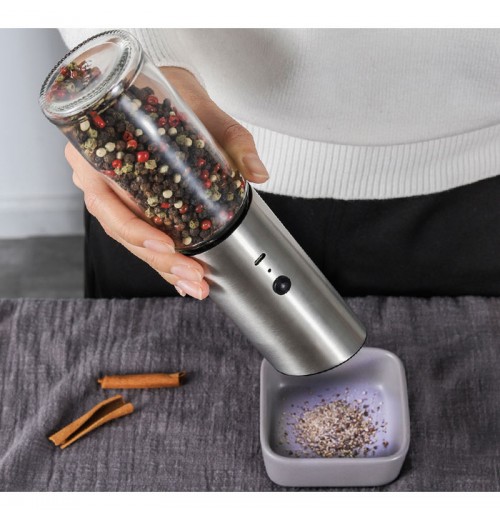 Stainless Steel Rechargeable USB Type-c Gravity Automatic Electric Spice Himalayan Salt And Pepper Grinder Set Stainless Steel Rechargeable USB Type-c Gravity Automatic Electric Spice Himalayan Salt And Pepper Grinder Set