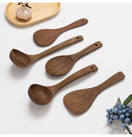 Wooden Kitchen Utensil Set 5 Cooking Utensils Spatula Spoons for Cooking Nonstick Cookware 100% Handmade by Natural Teak Wood Wooden Kitchen Utensil Set 5 Cooking Utensils Spatula Spoons for Cooking Nonstick Cookware 100% Handmade by Natural Teak Wood