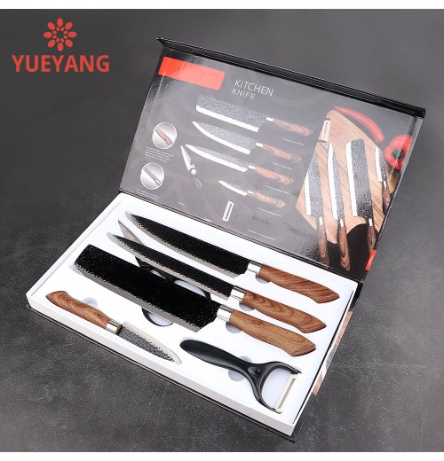 YUEYANG Hot Selling Wood Grain Pattern Kitchen Knives Stainless Steel Knife Set For Kitchen Coating Kitchen Knife Accessories YUEYANG Hot Selling Wood Grain Pattern Kitchen Knives Stainless Steel Knife Set For Kitchen Coating Kitchen Knife Accessories