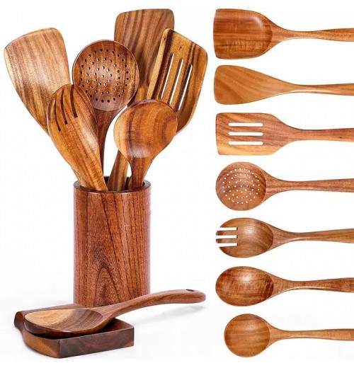 Oem Custom Logo 9 Pcs Natural Teak Wooden Kitchen Utensils Set Wood Utensils Oem Custom Logo 9 Pcs Natural Teak Wooden Kitchen Utensils Set Wood Utensils