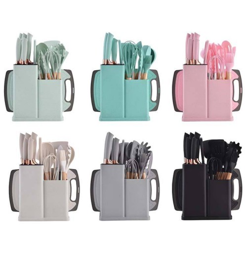 19-Piece Kitchen Utensils Set Kitchenware Cooking Chef's Knife Silicone Utensil Set with Board Holder 19-Piece Kitchen Utensils Set Kitchenware Cooking Chef's Knife Silicone Utensil Set with Board Holder