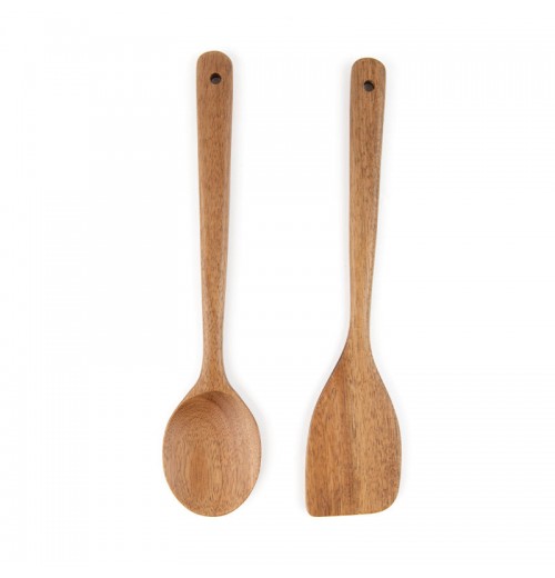OEM Factory 2pcs Natural Acacia Wood Flat Spoons and Spatula Cooking Utensil Sets for Kitchen Use OEM Factory 2pcs Natural Acacia Wood Flat Spoons and Spatula Cooking Utensil Sets for Kitchen Use